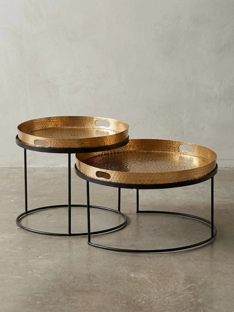 Couchtisch 2er Set Aluminium Hammerschlag Handgefertigt