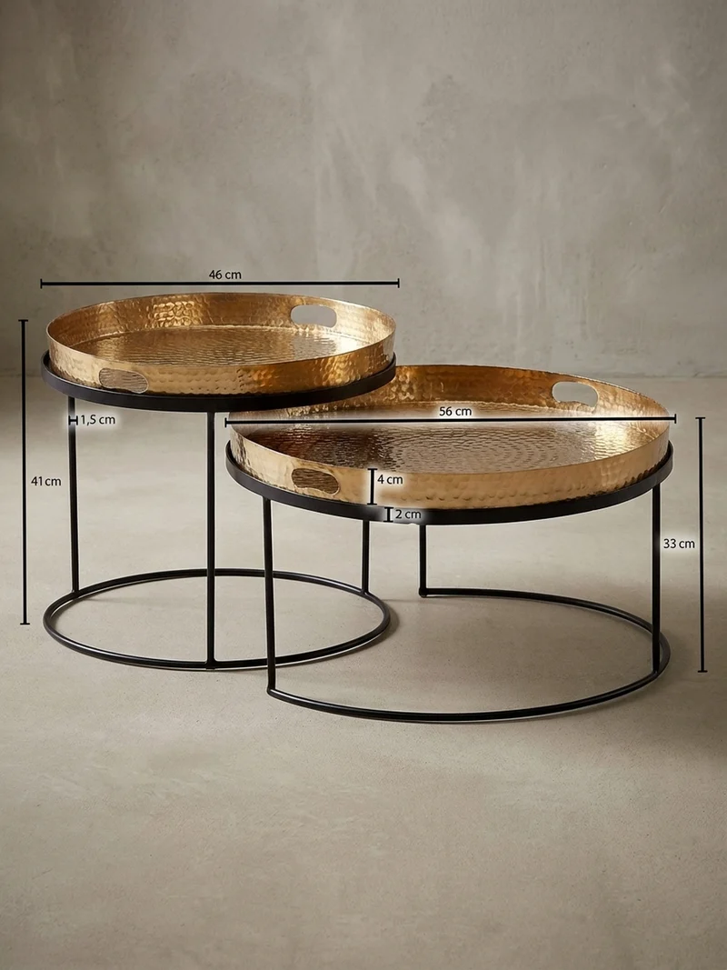 Couchtisch 2er Set Aluminium Hammerschlag Handgefertigt