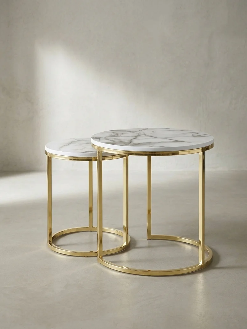 Beistelltisch 2er Set Marmoroptik Metall Modern