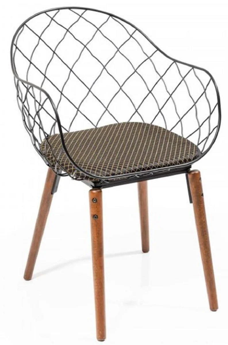 Casa Padrino Luxus Gartenstuhl Set Schwarz / Gold / Grau / Braun 40 x 40 x H. 81 cm - Moderne Gartenstühle mit Armlehnen - Garten & Gastronomie Möbel