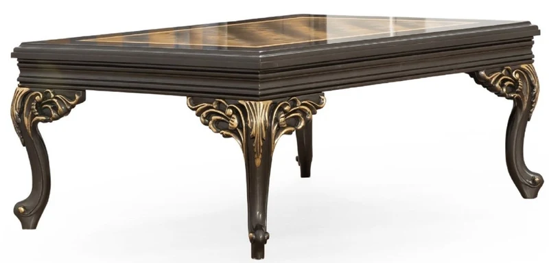 Casa Padrino Luxus Barock Couchtisch Grau / Gold 110 x 84 x H. 48 cm - Prunkvoller handgefertigter Wohnzimmertisch im Barockstil - Barock Möbel