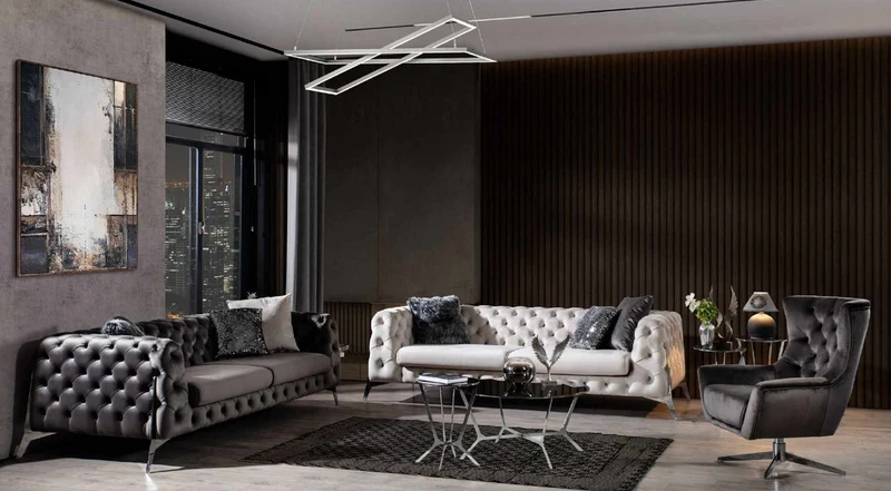 Casa Padrino Luxus Chesterfield Sofa Weiß / Silber 240 x 100 x H. 72 cm - Wohnzimmer Sofa - Chesterfield Wohnzimmer Möbel