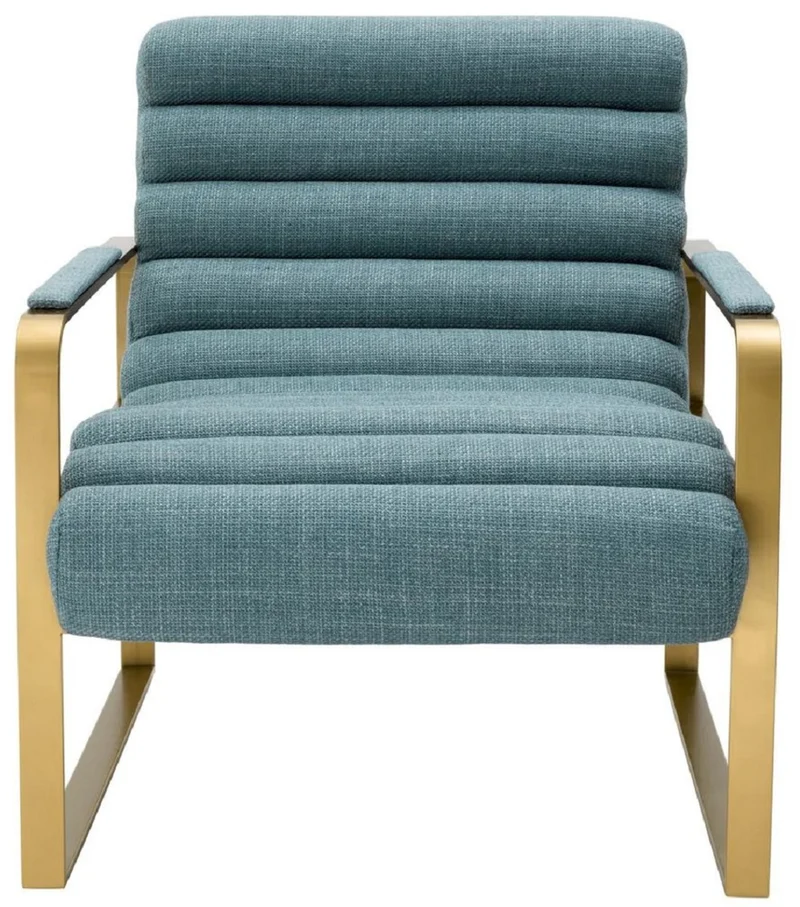 Casa Padrino Luxus Sessel Blau / Messing 68,5 x 88 x H. 77 cm - Wohnzimmer Sessel - Hotel Sessel - Wohnzimmer Möbel - Hotel Möbel - Luxus Möbel - Luxus Einrichtung