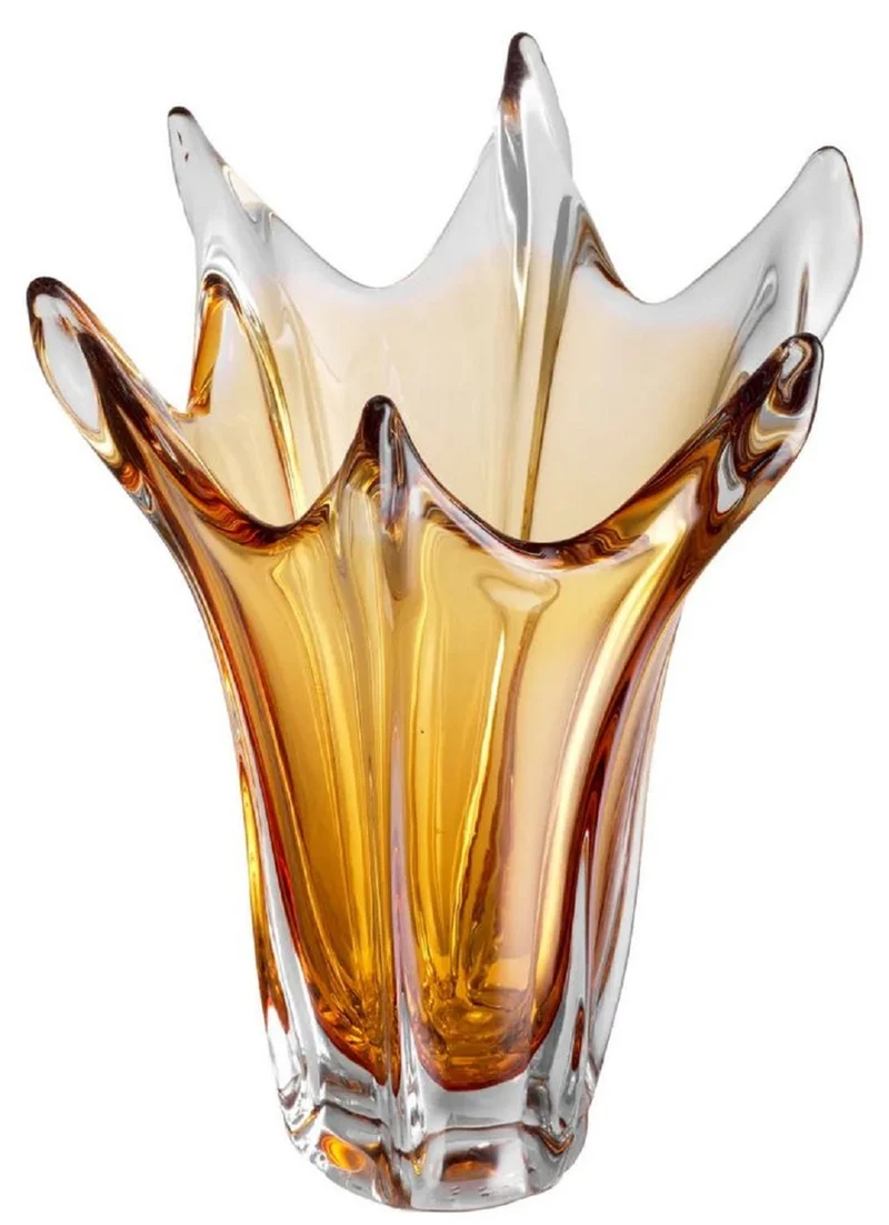 Casa Padrino Luxus Glas Vase Gelb Ø 32 x H. 35 cm - Mundgeblasene Blumenvase - Deko Blumenvase - Deko Accessoires - Deko Glas Vasen - Luxus Accessoires
