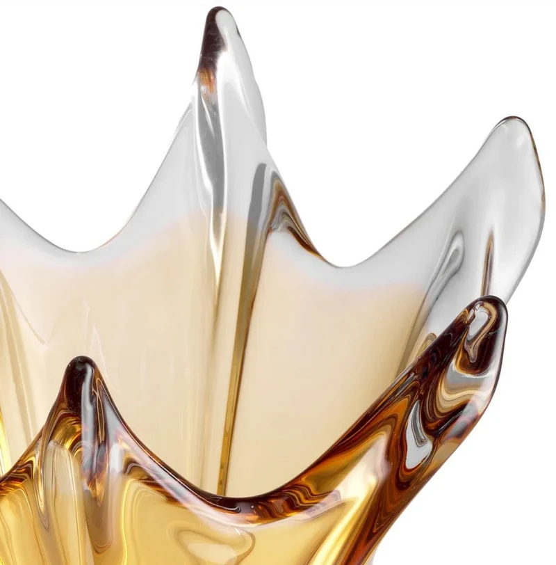 Casa Padrino Luxus Glas Vase Gelb Ø 32 x H. 35 cm - Mundgeblasene Blumenvase - Deko Blumenvase - Deko Accessoires - Deko Glas Vasen - Luxus Accessoires