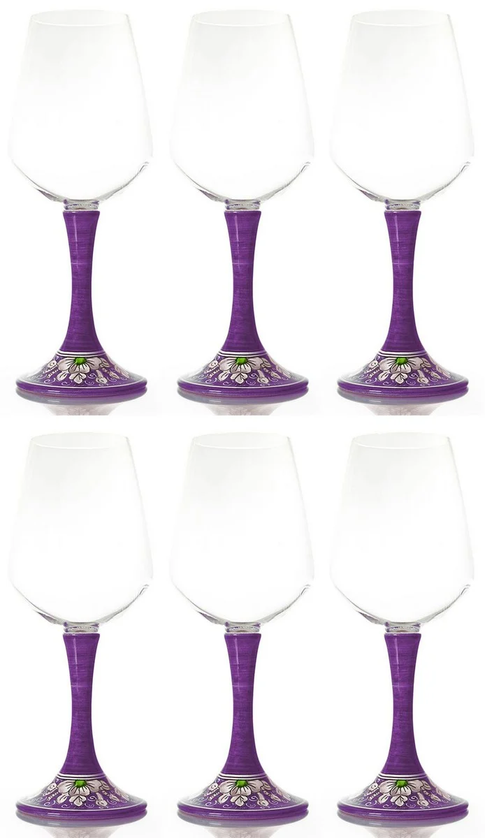 Casa Padrino Luxus Weinglas 6er Set Lila / Mehrfarbig H. 23,5 cm - Handgefertigte & handbemalte Weingläser - Hotel & Restaurant Accessoires - Luxus Qualität - Made in Italy