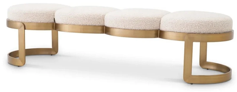 Casa Padrino Luxus Sitzbank Creme / Messing 160 x 50 x H. 40 cm - Gepolsterte Edelstahl Bank - Wohnzimmer Möbel - Hotel Möbel - Luxus Qualität