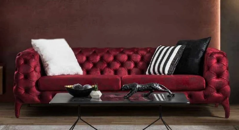 Casa Padrino Luxus Chesterfield Sofa Bordeauxrot 235 x 98 x H. 72 cm - Wohnzimmer Sofa - Chesterfield Wohnzimmer Möbel
