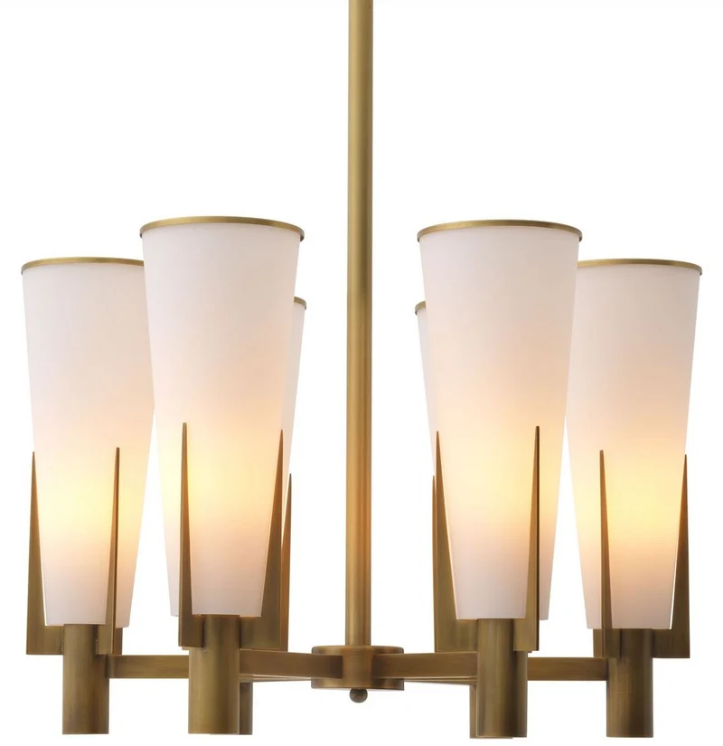 Casa Padrino Luxus Kronleuchter Antik Messingfarben / Weiß Ø 60 x H. 78 cm - Moderner Metall Kronleuchter mit Glas Lampenschirmen - Luxus Kollektion