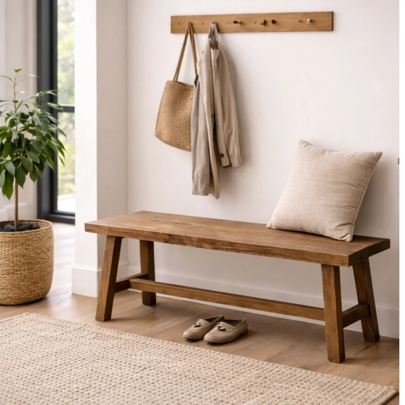 Teak Sitzbank GEMI 90cm Natural recyceltes Teakholz Massivholz