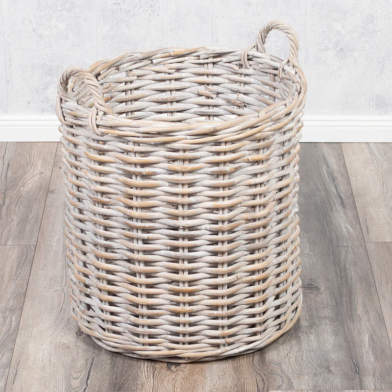 Natur Rattankorb BAKUL rund White-Wash 50cm Griffe Pflanzkorb Inlay