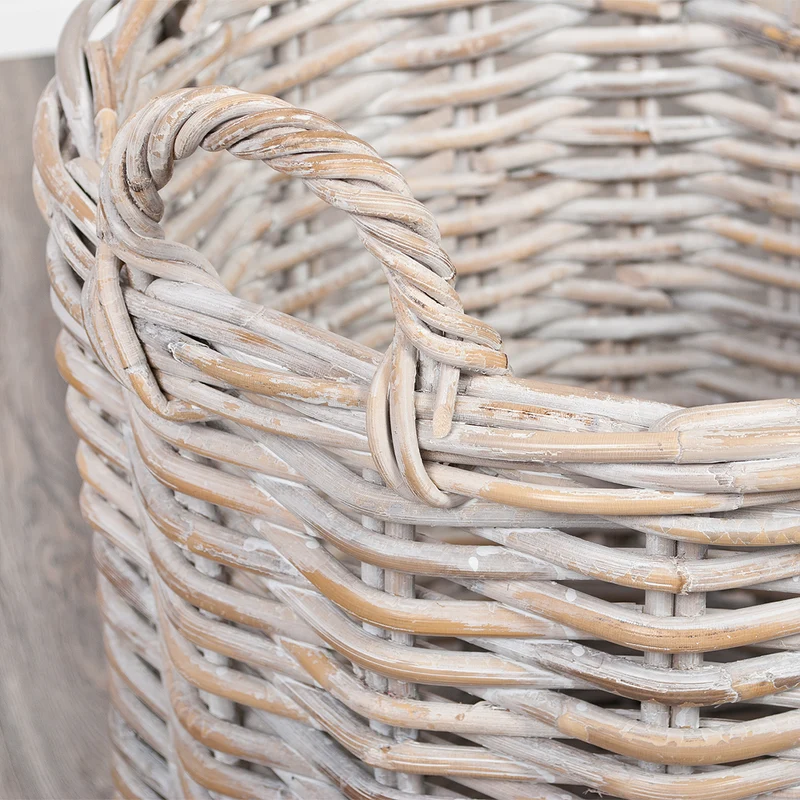 Natur Rattankorb BAKUL rund White Wash 30cm Pflanzkorb Inlay Griffe