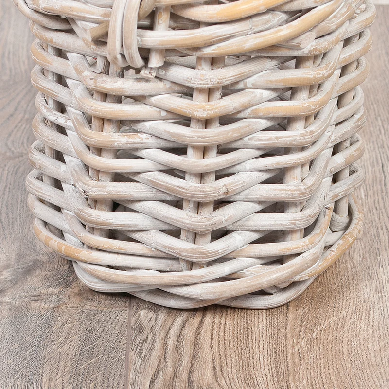 2er Set Natur-Rattankorb BAKUL rund White-Wash ca. 20cm