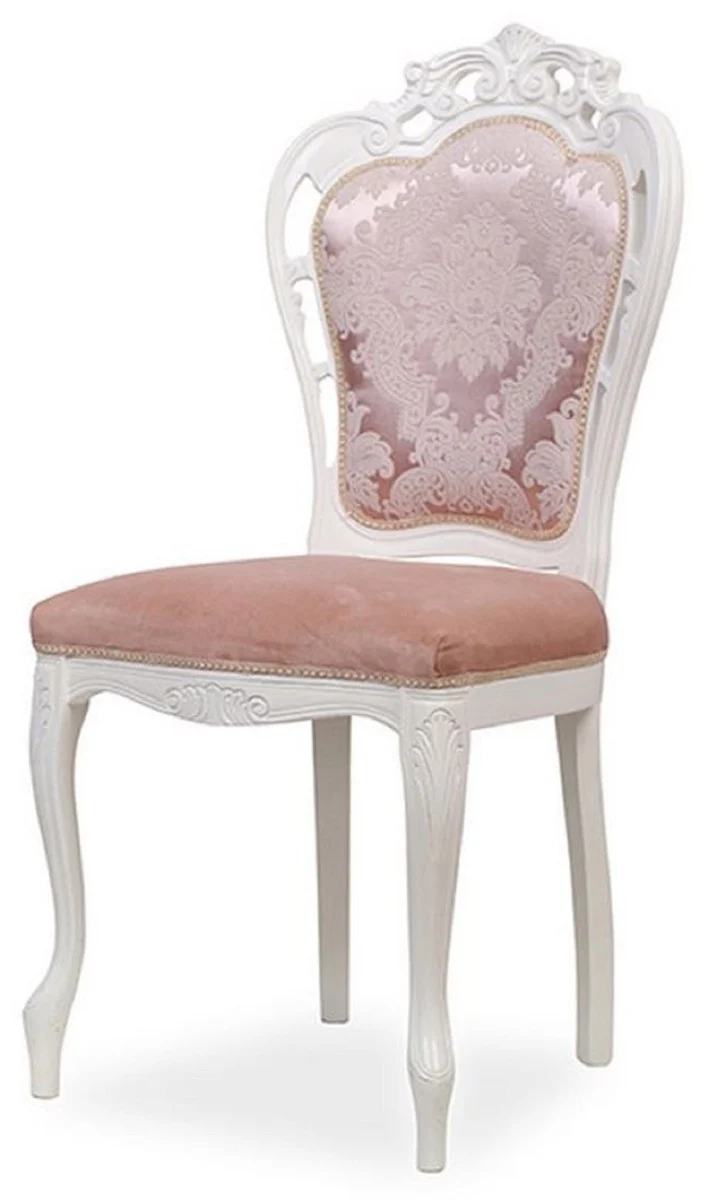 Casa Padrino Luxus Barock Esszimmer Stuhl mit elegantem Muster Rosa / Weiß - Barockstil Küchen Stuhl - Prunkvolle Luxus Esszimmer Möbel im Barockstil - Barock Möbel