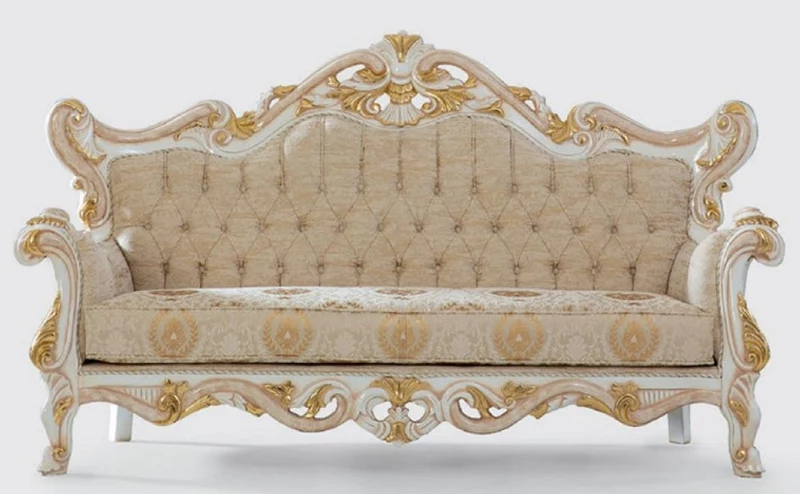 Casa Padrino Luxus Barock Wohnzimmer Set Beige / Weiß / Gold - 2 Sofas & 2 Sessel & 1 Couchtisch - Handgefertigte Wohnzimmer Möbel im Barockstil - Edel & Prunkvoll