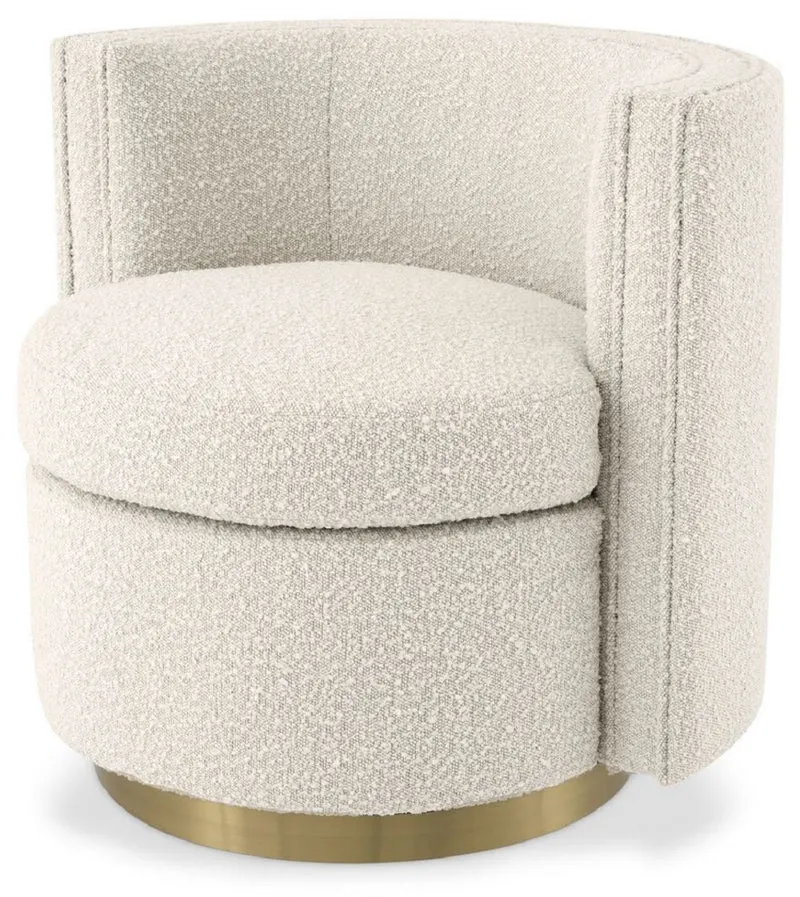 Casa Padrino Luxus Drehsessel Cremefarben / Matt Gold 80 x 73 x H. 71,5 cm - Gepolsteter Wohnzimmer Sessel mit edlem Samtstoff - Luxus Möbel