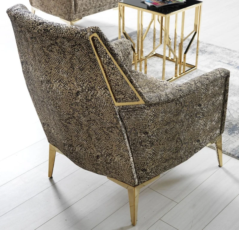 Casa Padrino Luxus Wohnzimmer Sessel Beige / Grau / Gold 70 x 95 x H. 96 cm - Wohnzimmer Möbel - Luxus Möbel