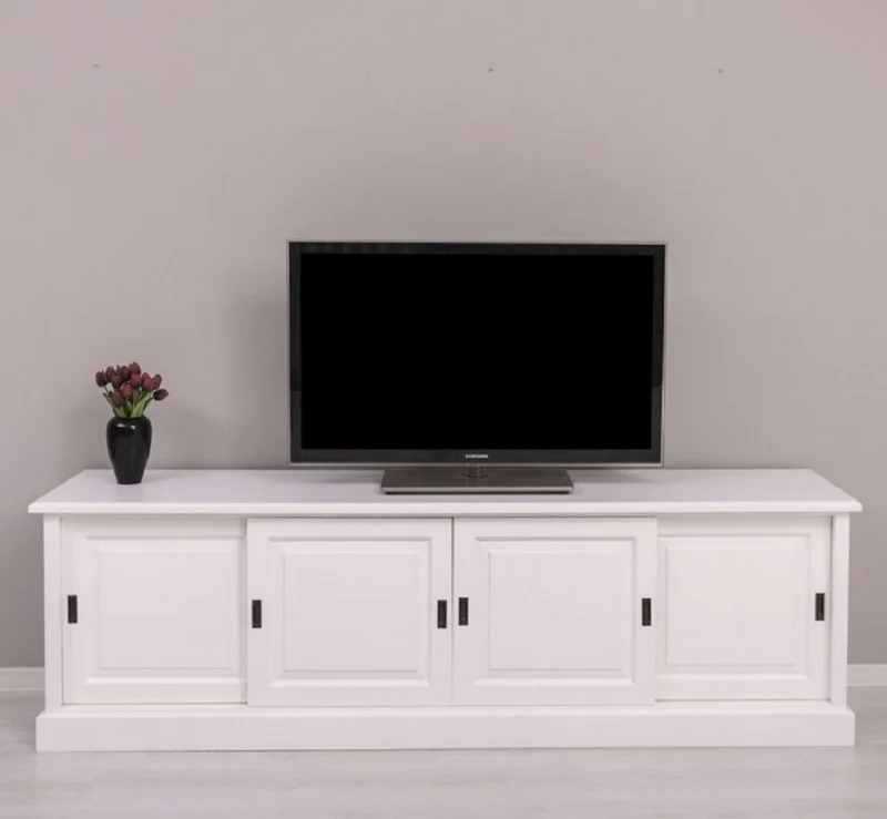 Casa Padrino Landhausstil TV Schrank Weiß 230 x 46 x H. 70 cm - Massivholz Sideboard - Landhausstil Wohnzimmer Möbel