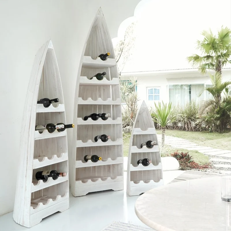 Massivholz Weinregal VINO ca. H200cm Antique-White Bootsregal