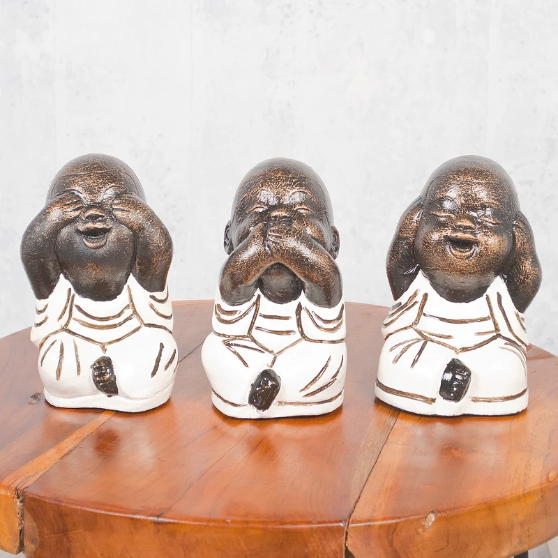 3er Set SHAOLIN Figuren Weiß aus Zement Buddha Figur Dekoration