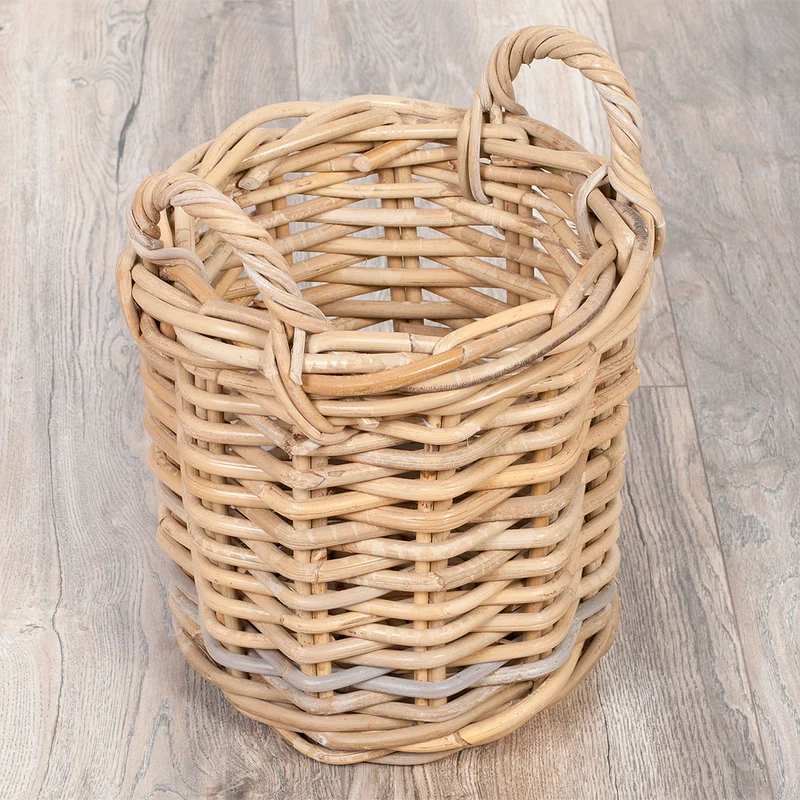 Natur Rattankorb BAKUL rund Grey 30cm Pflanzkorb Inlay Griffe