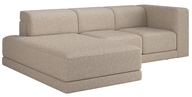 Ecksofa Novals L-förmig links mit verstellbaren Kopfstützen, hellbeige Bouclé