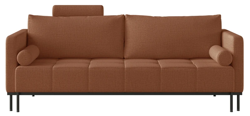 Dreisitziges ausklappbares Sofa Skilia mit kupferfarbenem, wasserabweisendem Chenille-Hocker
