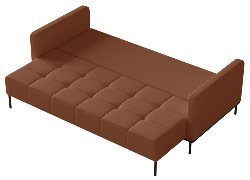 Dreisitziges ausklappbares Sofa Skilia mit kupferfarbenem, wasserabweisendem Chenille-Hocker