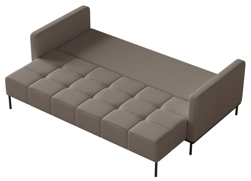 Dreisitziges ausklappbares Sofa Skilia mit Hocker, graubrauner hydrophober Chenille-Stoff