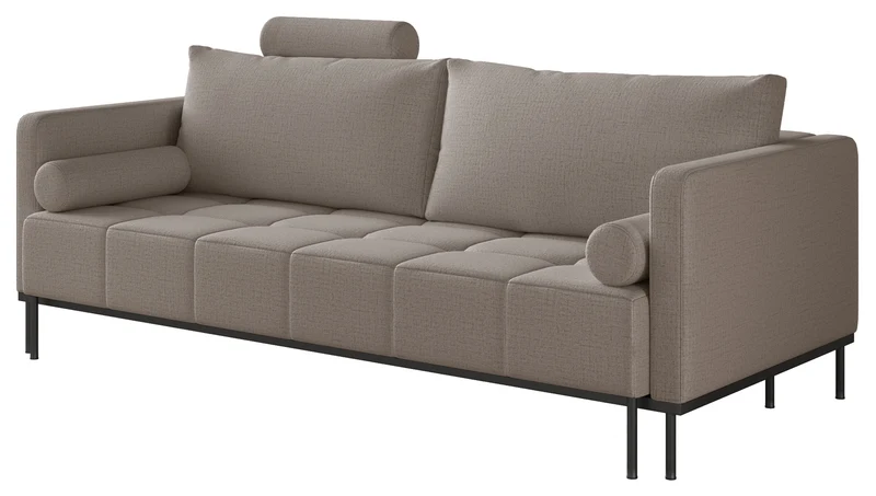 Dreisitziges ausklappbares Sofa Skilia in graubraunem, hydrophobem Chenille-Stoff
