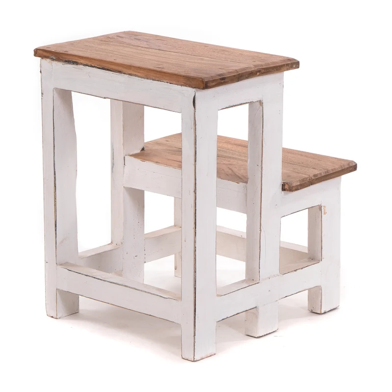 TRITTLEITER "STEP" | 46x37 cm (HxB), Altholz | Tritthocker | Farbe: 06 weiß-landhaus