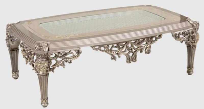 Casa Padrino Luxus Barock Wohnzimmer Set Grau / Silber / Gold - 2 Sofas & 2 Sessel & 1 Couchtisch & 2 Beistelltische - Handgefertigte Wohnzimmer Möbel im Barockstil - Edel & Prunkvoll