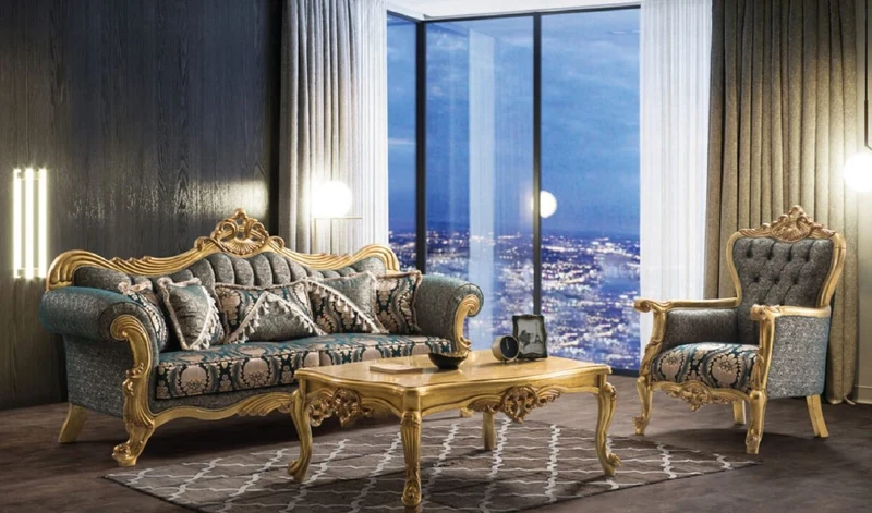 Casa Padrino Luxus Barock Sessel Grün / Gold 85 x 80 x H. 125 cm - Handgefertigter Wohnzimmer Sessel mit elegantem Muster - Barock Wohnzimmer Möbel - Edel & Prunkvoll