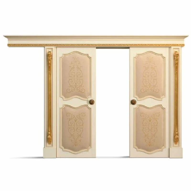 Casa Padrino Luxus Barock Doppel Schiebetür Elfenbein / Beige / Gold 368,5 cm - Made in Italy