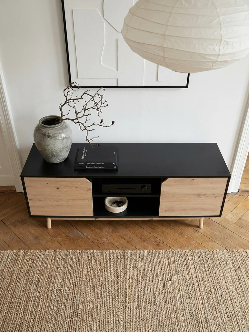 TV-Lowboard mit Eiche-Dekor, 2 Türen, modern