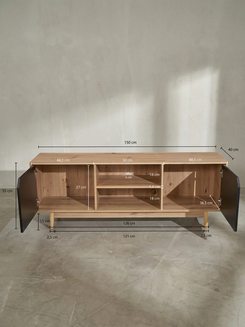 TV-Lowboard mit Eiche-Dekor, 2 Türen, modern