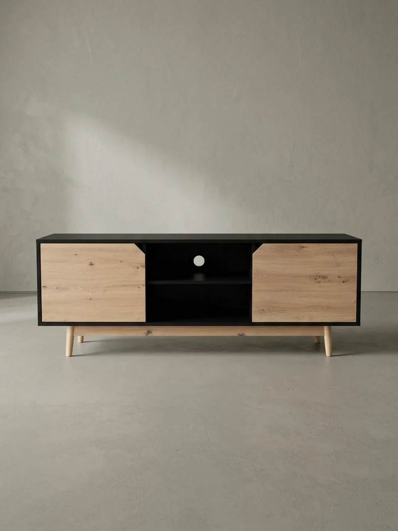 TV-Lowboard mit Eiche-Dekor, 2 Türen, modern