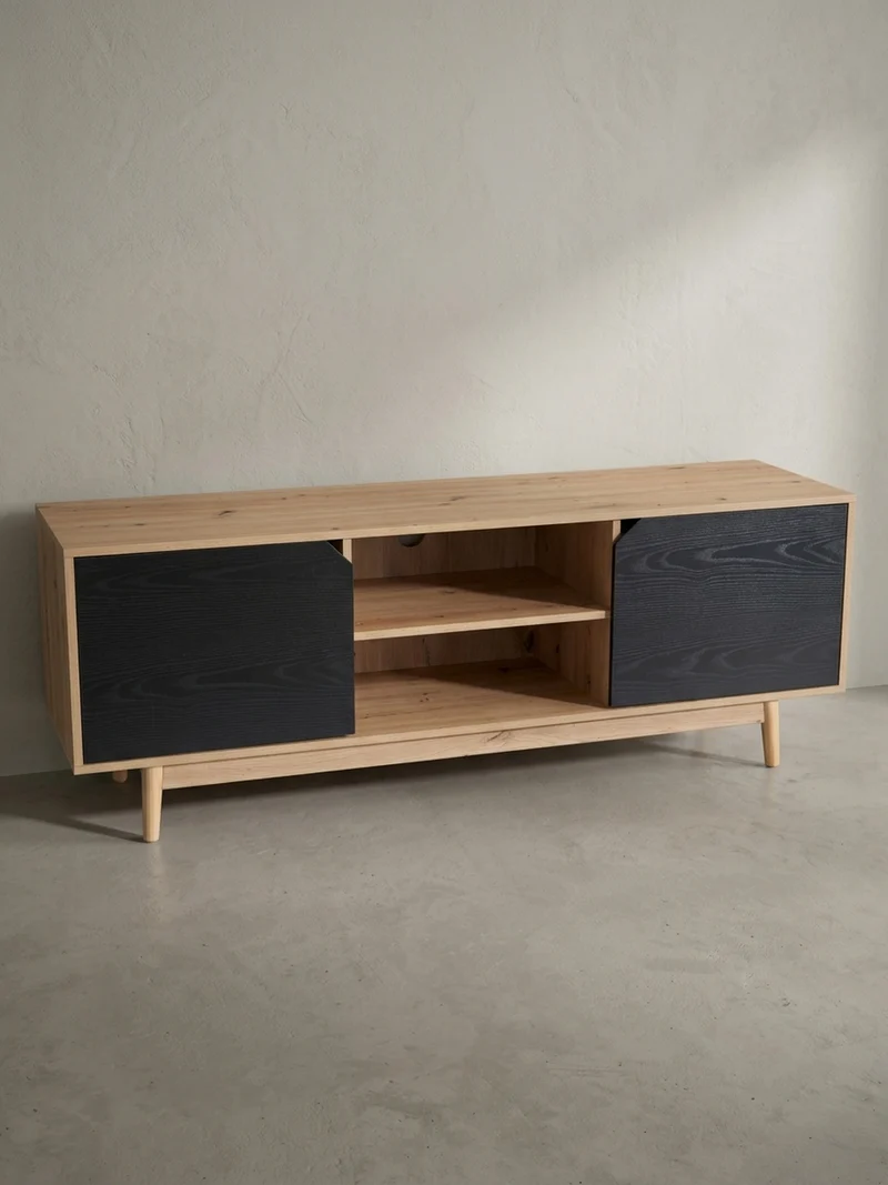 TV-Lowboard mit Eiche-Dekor, 2 Türen, modern