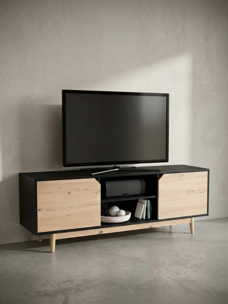 TV-Lowboard mit Eiche-Dekor, 2 Türen, modern