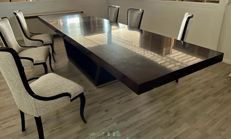 Casa Padrino Luxus Esstisch Braun / Gold 300-400 x 110 x H. 78 cm - Ausziehbarer Massivholz Esszimmertisch - Italienische Luxus Esszimmer Möbel - Luxus Qualität - Made in Italy