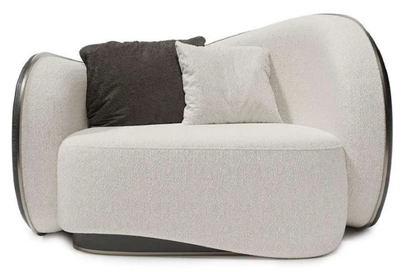 Casa Padrino Luxus Sessel Weiß / Schwarz / Silber 140 x 105 x H. 78 cm - Wohnzimmer Sessel - Hotel Sessel - Wohnzimmer Möbel - Hotel Möbel - Luxus Möbel