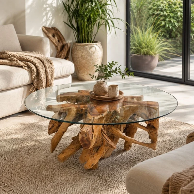 Unikat Teak Couchtisch AKAR Natural ca.80cm Natural Beistelltisch