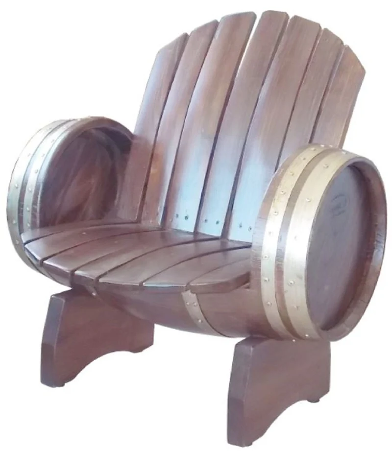 Casa Padrino Luxus Fass Sessel Braun / Silber 92 x 65 x H. 98 cm - Massivholz Weinfass Sessel - Garten Terrassen Gastronomie Möbel