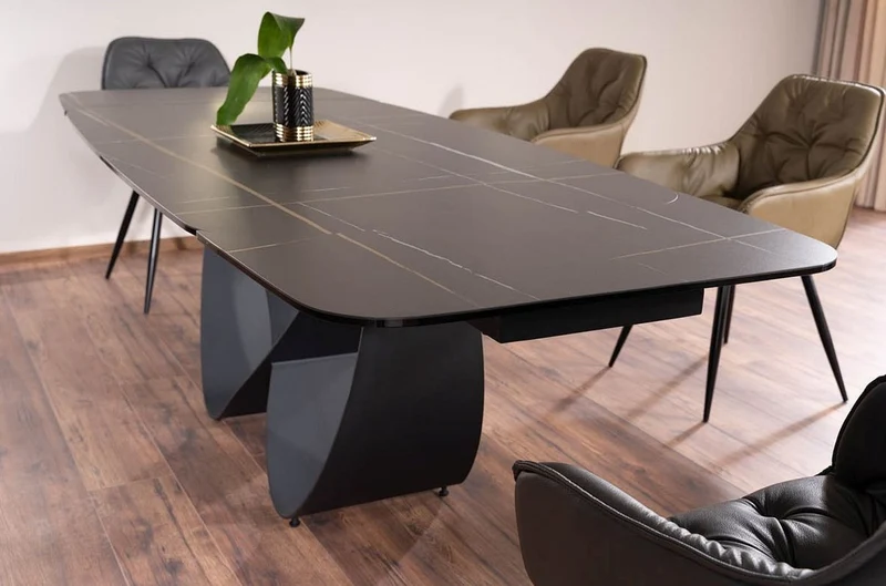 Casa Padrino Luxus Esstisch Schwarz / Matt Schwarz 160-240 x 95 x H. 76 cm - Ausziehbarer Küchentisch mit gehärteter Glaskeramik Tischplatte - Esszimmer Möbel - Luxus Möbel