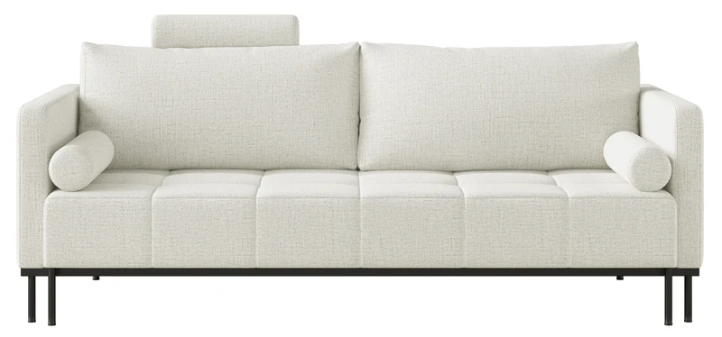Dreisitziges ausklappbares Sofa Skilia mit Hocker, hellgraubeige, hydrophober Chenillestoff
