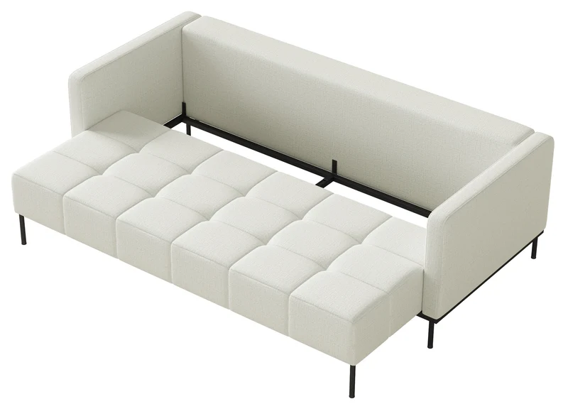 Dreisitziges ausklappbares Sofa Skilia mit Hocker, hellgraubeige, hydrophober Chenillestoff
