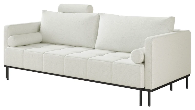 Dreisitziges ausklappbares Sofa Skilia in grau-beigem hydrophobem Chenille-Stoff