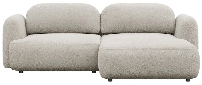 Ecksofa mit Schlaffunktion Tvoya, L-förmig, rechtsseitig, hellbeige Bouclé