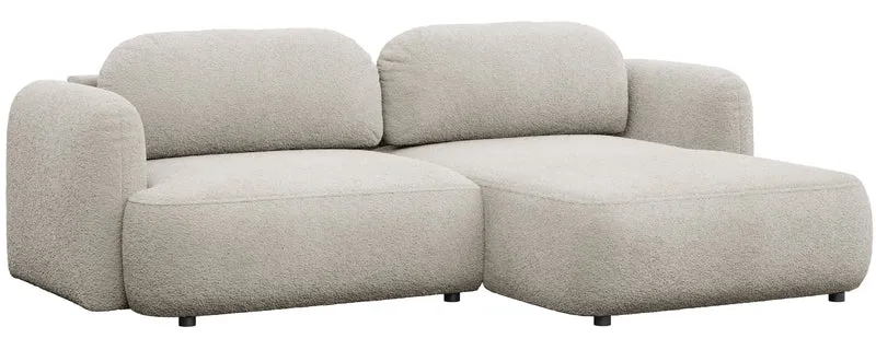 Ecksofa mit Schlaffunktion Tvoya, L-förmig, rechtsseitig, hellbeige Bouclé