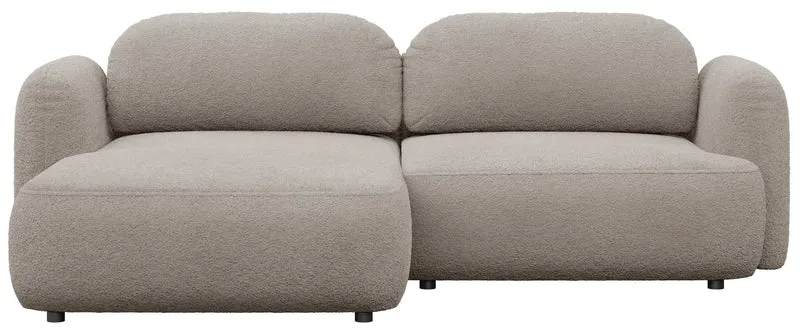 Ecksofa mit Schlafunktion Tvoya, L-förmig, linksseitig, grau-beiges Bouclé